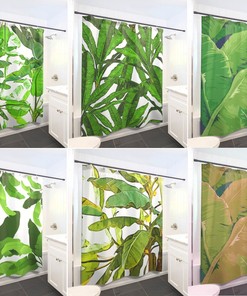 Banana Leaf and Palm Tree Shower Curtain - Tropical Stall Bathroom Decor