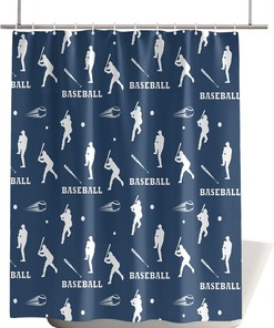 Baseball Bat Seamless Style Dark Blue Shower Curtain - Sport Themed Waterproof Bath Curtain for Home Decor