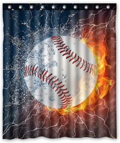 Baseball Shower Curtain - Water-resistant Bathroom Decor with Sports Theme 