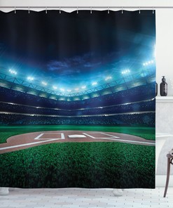 Baseball Stadium Night Print Shower Curtain for a Sporty and Creative Bathroom Decor