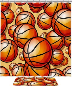 Basketball Pattern Shower Curtain in Orange for a Colorful and Sporty Bathroom