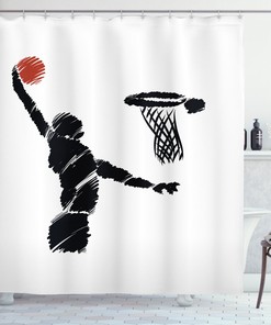 Basketball Player Artwork Youth Shower Curtain for Sporty Bathroom Decor 