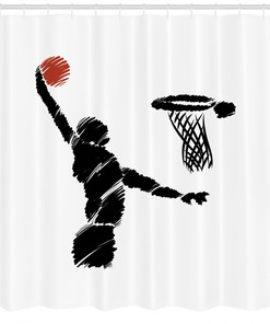 Basketball Player Artwork Youth Shower Curtain for Sporty Bathroom Decor
