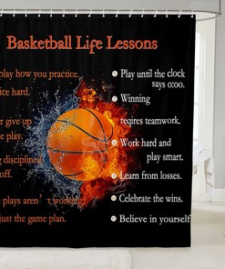 Basketball Shower Curtain - Boys European Sport Ball Game Bath Curtain with Inspirational Quotes - Home and Housewarming Gift