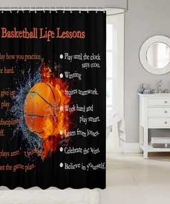 Basketball Shower Curtain - Boys European Sport Ball Game Bath Curtain with Inspirational Quotes - Home and Housewarming Gift