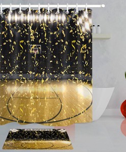 Basketball Stadium with Golden Confetti Shower Curtain for a Sports Lover's Bath 