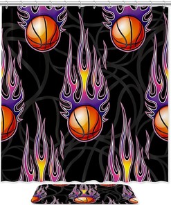 Basketball with Fire Shower Curtain for a Dynamic and Sporty Bathroom Decor 