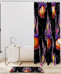 Basketball with Fire Shower Curtain for a Dynamic and Sporty Bathroom Decor