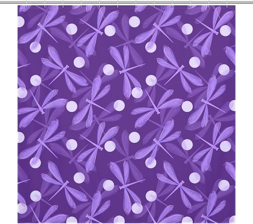 Bathroom Decor with Purple Dragonfly Shower Curtain and Retro Style