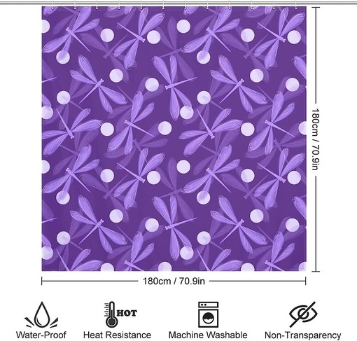 Bathroom Decor with Purple Dragonfly Shower Curtain and Retro Style