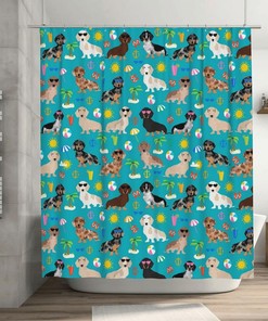 Beach Day Dachshund Summer Shower Curtain for Holiday Bathroom Decoration 