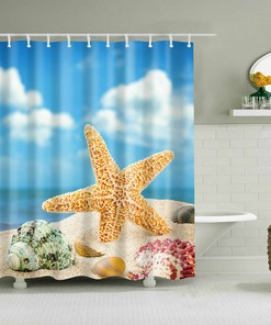 Beach Ocean Shower Curtain with Shells, Starfish and Fishing Nets for Your Seaside Bathroom Decor
