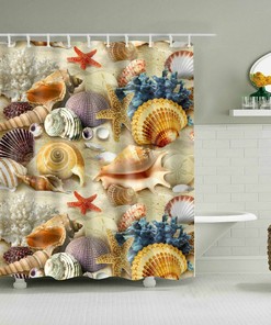 Beach Ocean Shower Curtain with Shells, Starfish and Fishing Nets for Your Seaside Bathroom Decor