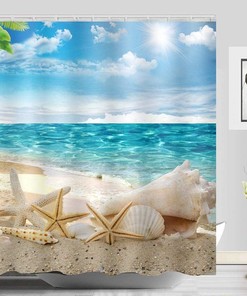 Beach Seashell Starfish Shower Curtain - Digital Printed Bathroom Decor
