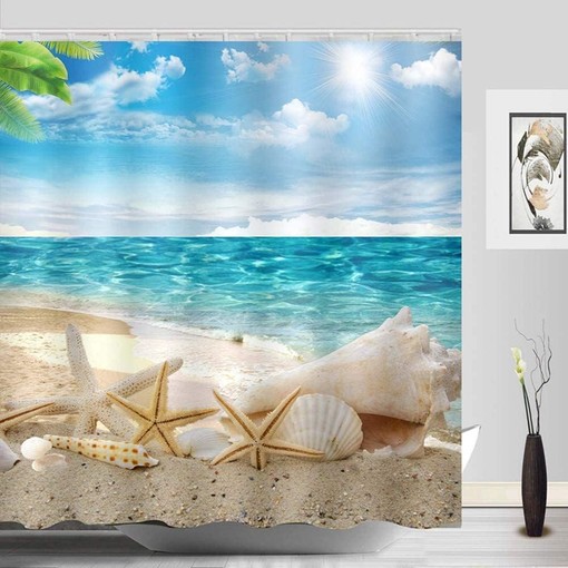 Beach Seashell Starfish Shower Curtain - Digital Printed Bathroom Decor