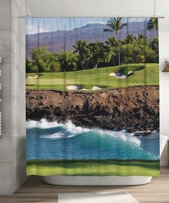 Beach Shower Curtain - Hawaii Golf Course Bathroom Decor with Water-resistant Fabric 