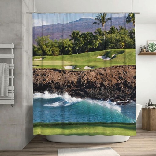 Beach Shower Curtain - Hawaii Golf Course Bathroom Decor with Water-resistant Fabric