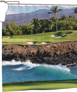 Beach Shower Curtain - Hawaii Golf Course Bathroom Decor with Water-resistant Fabric