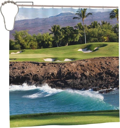 Beach Shower Curtain - Hawaii Golf Course Bathroom Decor with Water-resistant Fabric
