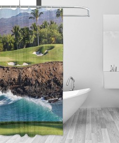 Beach Shower Curtain - Hawaii Golf Course Bathroom Decor with Water-resistant Fabric 