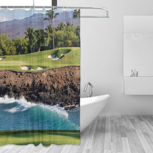 Beach Shower Curtain - Hawaii Golf Course Bathroom Decor with Water-resistant Fabric