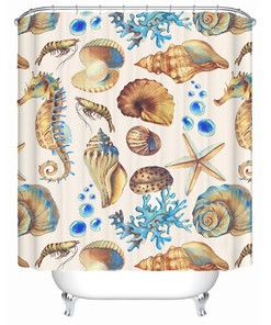 Beach Theme Seashells Shower Curtain - Coral Marine Sealife Nautical Bathroom Decor