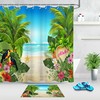 Beach Tropical Plants Green Leaves Floral Waterfall Shower Curtain for a Coastal Bath Decor