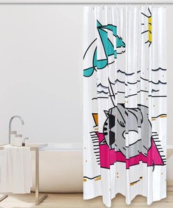 Beach and Sun Cat Shower Curtain for Quirky Bathroom Decor