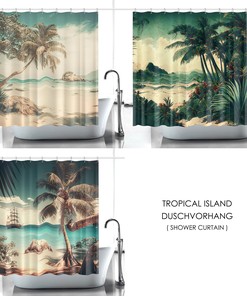 Beautiful Beachy Shower Curtain with Palm Trees for Bathroom Decor