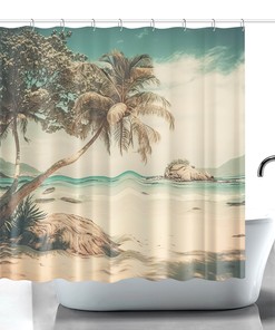 Beautiful Beachy Shower Curtain with Palm Trees for Bathroom Decor