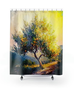 Beautiful Lemon Tree Painting Shower Curtain for Artistic Bathroom Decor