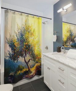 Beautiful Lemon Tree Painting Shower Curtain for Artistic Bathroom Decor