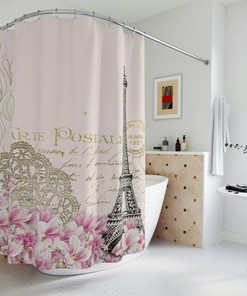 Beautiful Vintage Paris Shower Curtain with Pink Magnolias