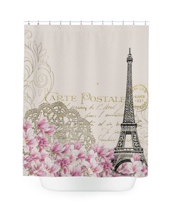 Beautiful Vintage Paris Shower Curtain with Pink Magnolias