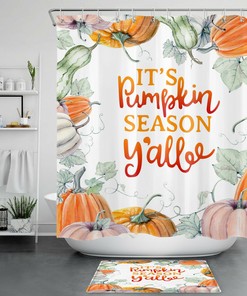 Beautiful Watercolor Pumpkin Shower Curtain for Autumn Farmhouse Harvest Bathroom Decor 