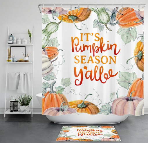 Beautiful Watercolor Pumpkin Shower Curtain for Autumn Farmhouse Harvest Bathroom Decor