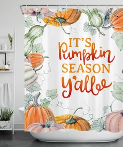 Beautiful Watercolor Pumpkin Shower Curtain for Autumn Farmhouse Harvest Bathroom Decor