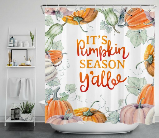 Beautiful Watercolor Pumpkin Shower Curtain for Autumn Farmhouse Harvest Bathroom Decor