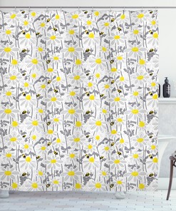 Bees and Chamomile Meadow Shower Curtain - Yellow and Green Bathroom Decor - Home Decor
