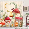 Beige and Red Floral Mushroom Shower Curtain - Aesthetic Print on Waterproof Fabric for Bathroom Plant Decor