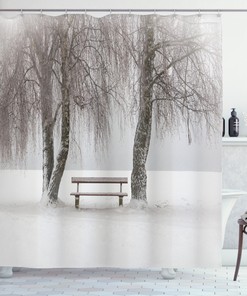 Bench Trees Snowflakes Winter Shower Curtain for Bathroom
