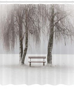 Bench Trees Snowflakes Winter Shower Curtain for Bathroom