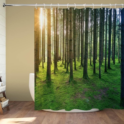 Birch Forest Sunshine Shower Curtain for Nature and Landscape Bathroom Decor