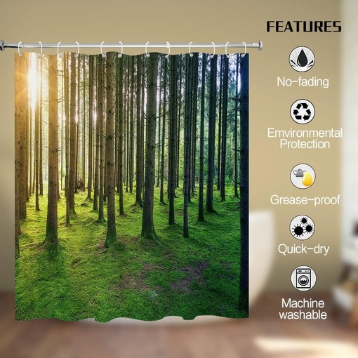 Birch Forest Sunshine Shower Curtain for Nature and Landscape Bathroom Decor