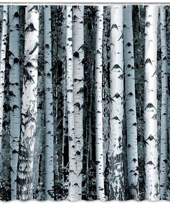 Birch Tree Forest Shower Curtain Blue Abstract Trunk Bathroom Decor