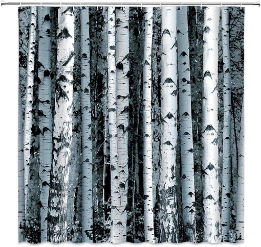 Birch Tree Forest Shower Curtain Blue Abstract Trunk Bathroom Decor
