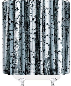 Birch Tree Forest Shower Curtain Blue Abstract Trunk Bathroom Decor