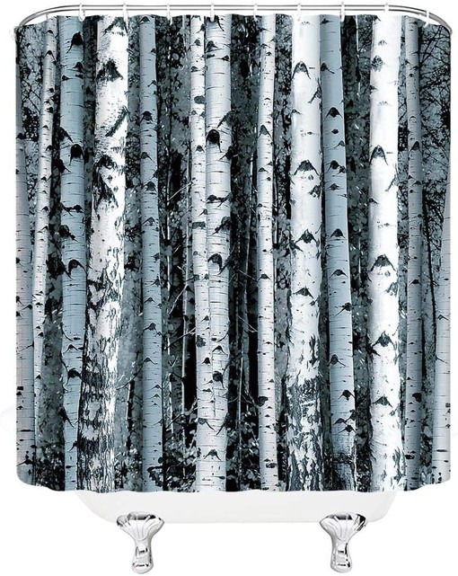 Birch Tree Forest Shower Curtain Blue Abstract Trunk Bathroom Decor