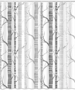 Birch Tree Minimalist Shower Curtain, Rustic Nature Forest Fabric Bathroom Decor