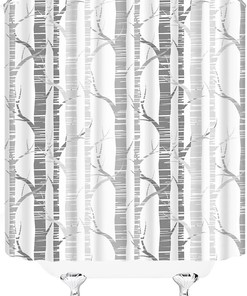 Birch Tree Minimalist Shower Curtain, Rustic Nature Forest Fabric Bathroom Decor